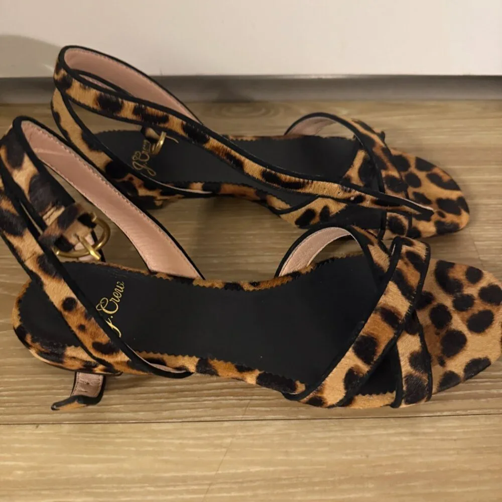 🐆 J.Crew Haircalf Cross Strap Sandals – Size 6 - Picture 4 of 5